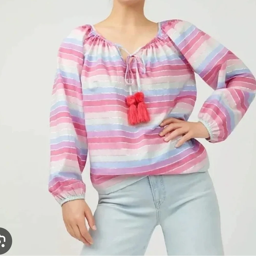 J. Crew rainbow striped boho peasant blouse. Size medium. Cotton.